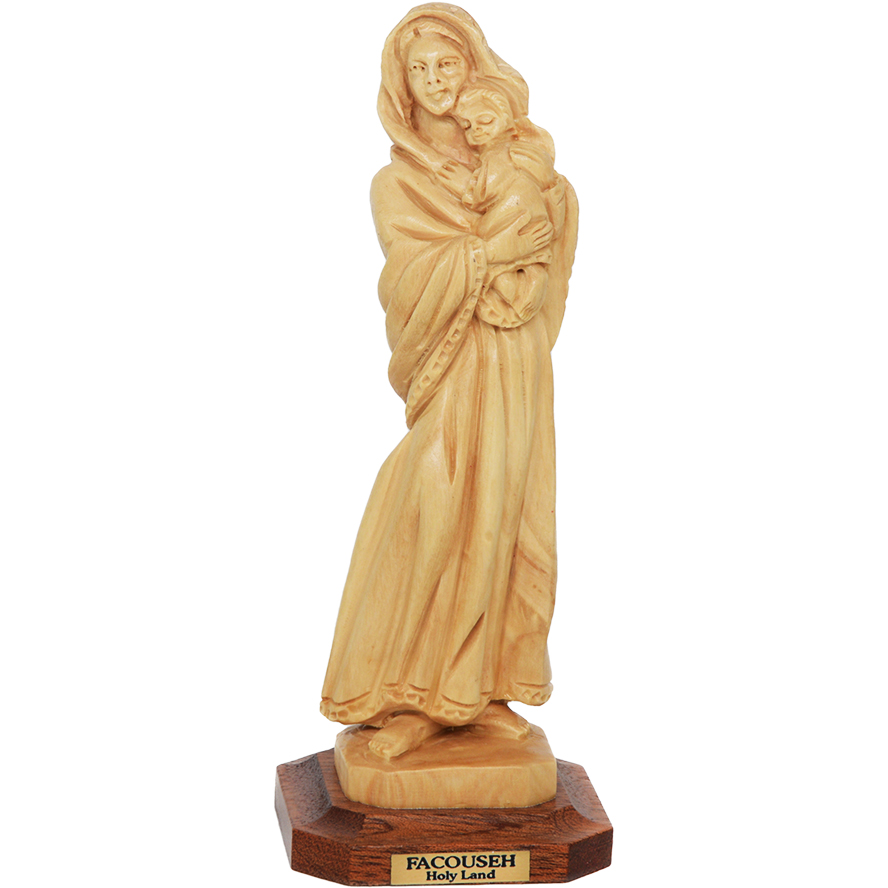 Mary holding Baby Jesus - Olive Wood Statue by Facouseh - 5.5