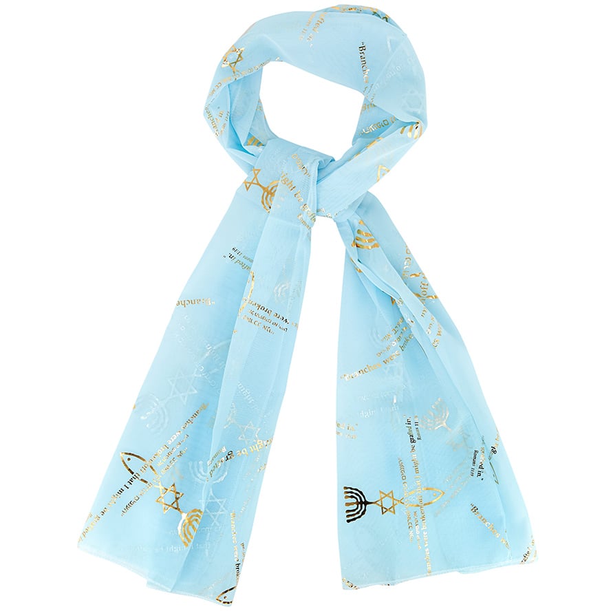 Messianic ‘Grafted In’ Scripture Scarf from Israel in Hebrew – Pale Blue