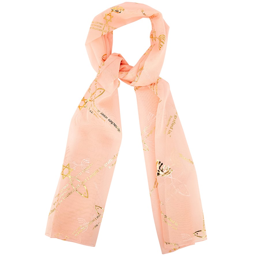 Messianic 'Grafted In' Scripture Scarf from Israel in Hebrew - Pink
