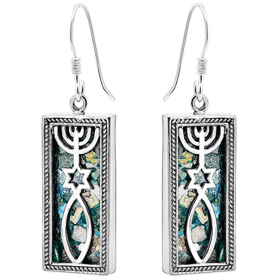 Roman glass earrings with Messianic Grafted in symbol