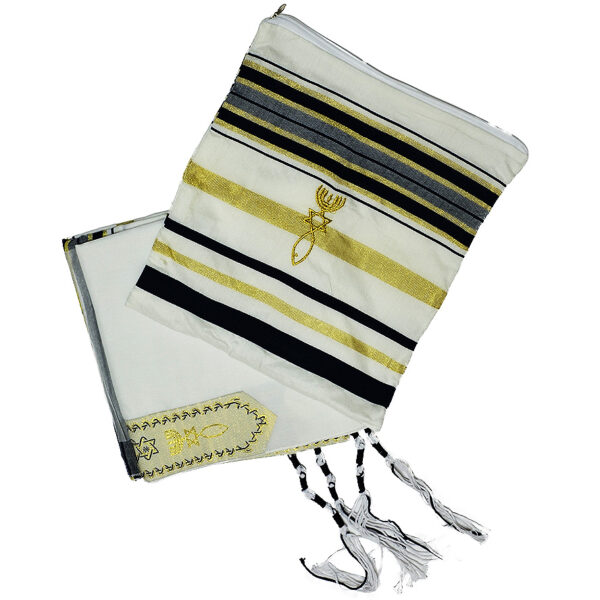Messianic 'Grafted In' Prayer Shawl - Tallit from Israel - Black (cover and fringes)