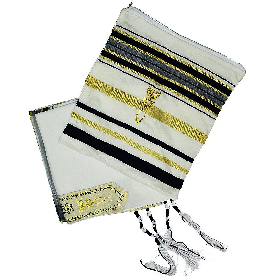 Messianic ‘Grafted In’ Prayer Shawl – Tallit from Israel – Black (cover and fringes)
