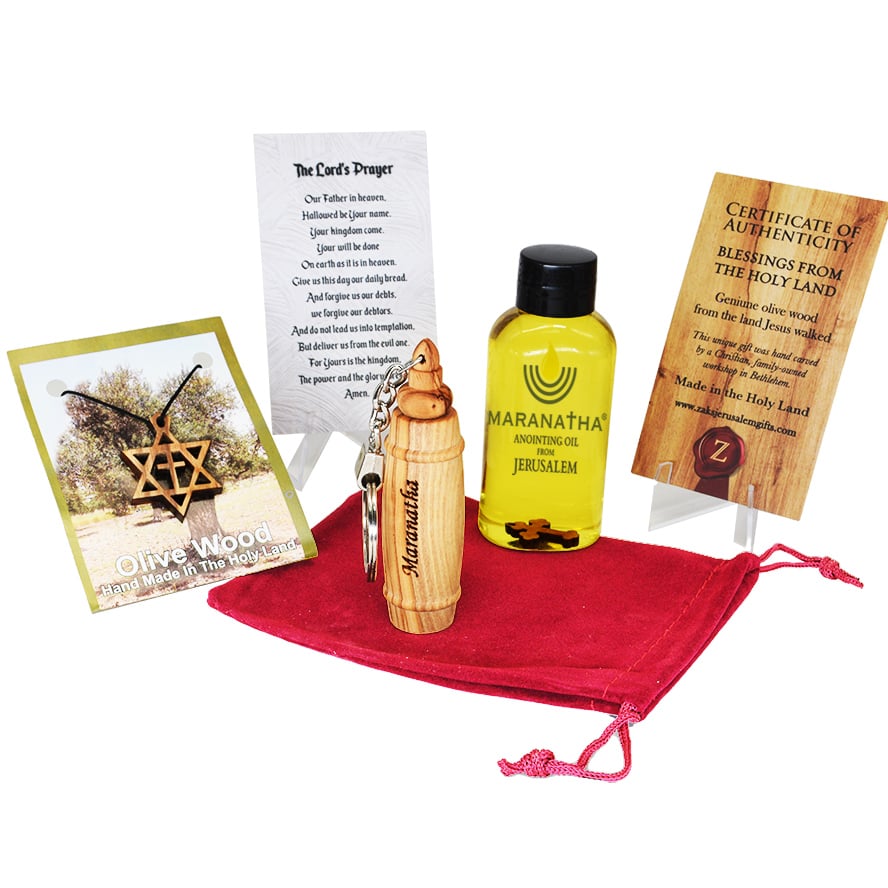 Maranatha Anointing Oil™ Messianic Olive Wood Gift Set from Jerusalem