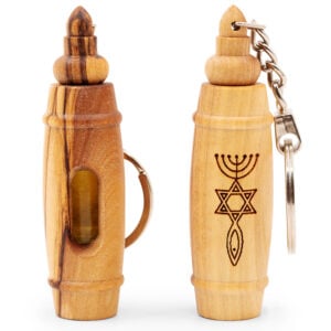'Messianic' Olive Wood Key-Chain with Anointing Oil - Made in Israel