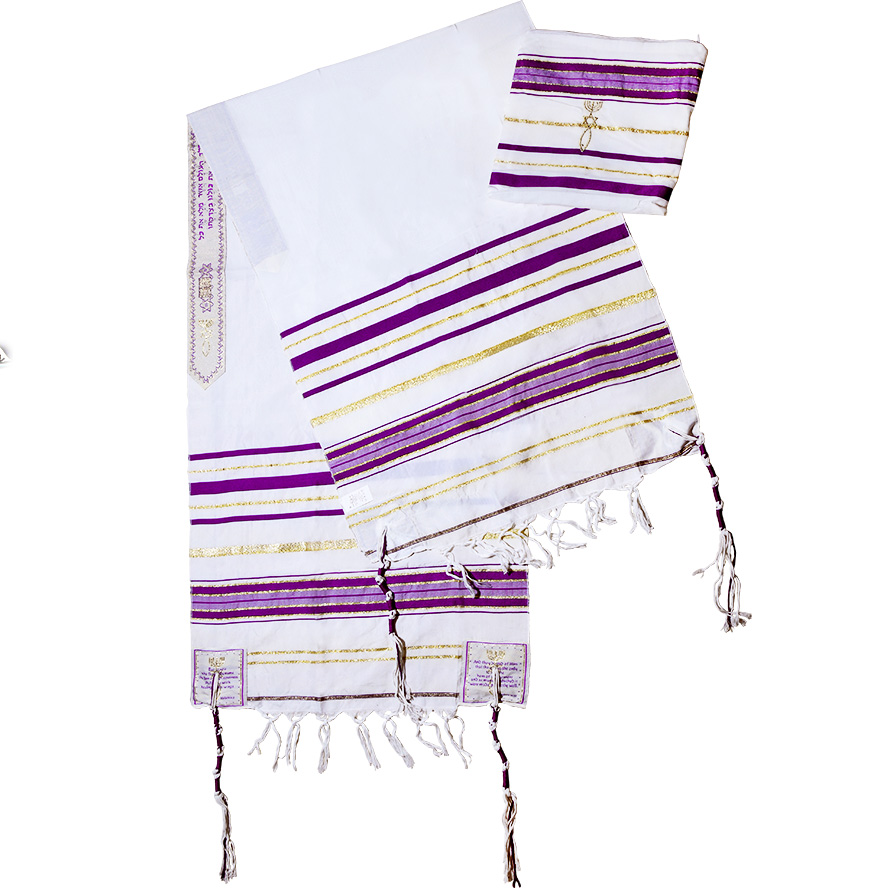 Messianic Christian Sign Purple Prayer Shawl with Bag