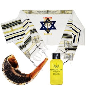 Messianic 'YESHUA' Prayer Shawl / Tallit with Shofar and Maranatha Anointing Oil