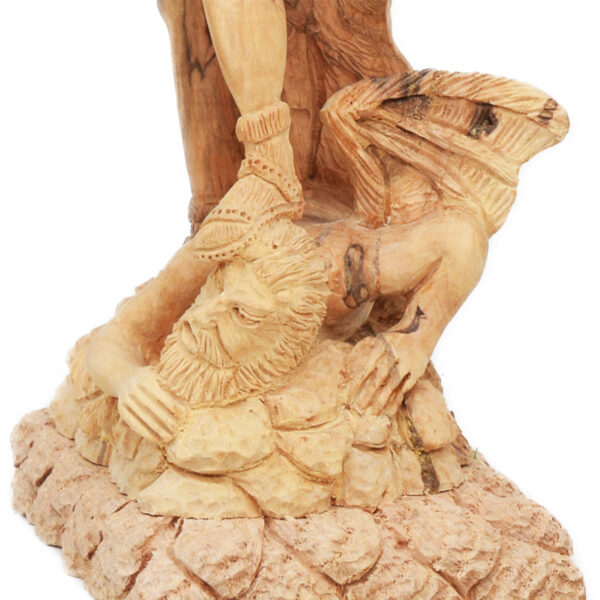 Archangel Michael Vanquishing Satan - Olive Wood Carving - 13.5" - Made in Israel - 13.5" (detail on satan)