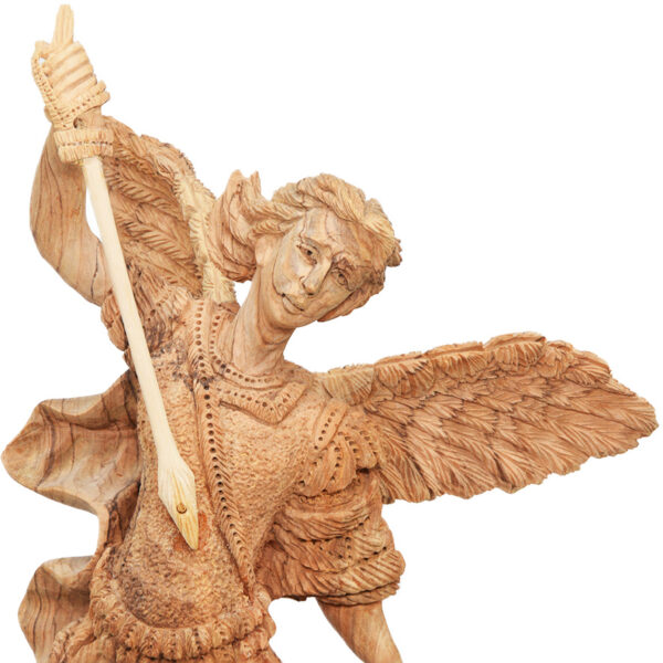 Archangel Michael Vanquishing Satan - Olive Wood Carving - 13.5" - Made in Israel - 13.5" (detail)