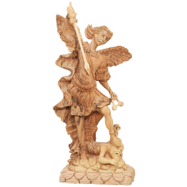Archangel Michael Vanquishing Satan - Olive Wood Carving - 13.5"