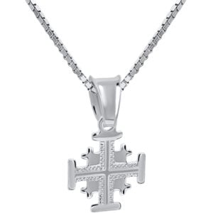 Mini 'Jerusalem Cross' Sterling Silver Pendant - Made in Israel 1 cm (with chain)