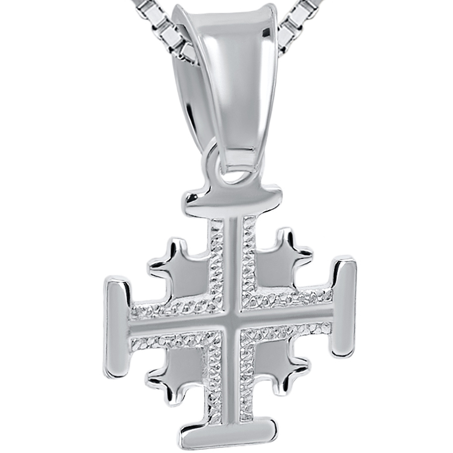 Mini ‘Jerusalem Cross’ Sterling Silver Pendant – Made in Israel 1 cm