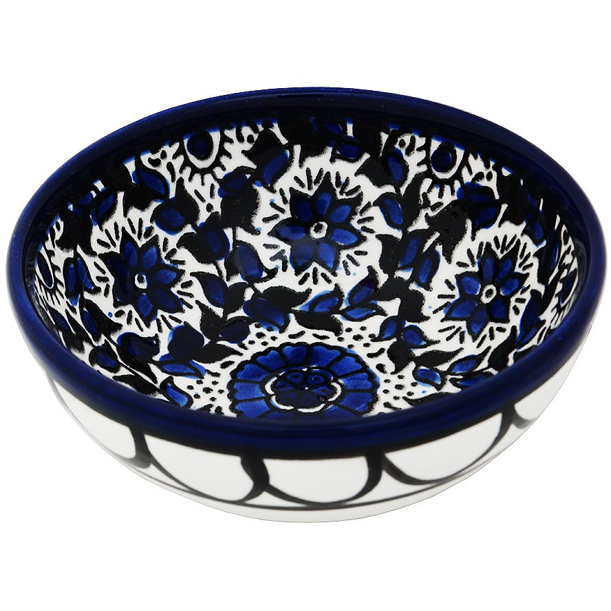 Mini Armenian Ceramic Bowl – Blue Flowers – from Jerusalem