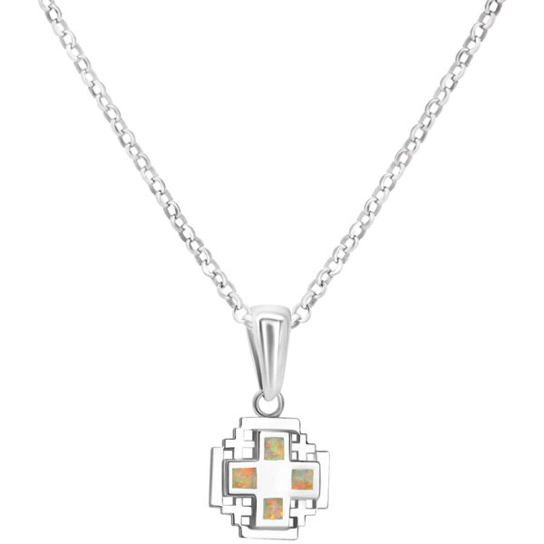 Mini 'Jerusalem Cross' Sterling Silver and Light Opal Necklace (with chain)
