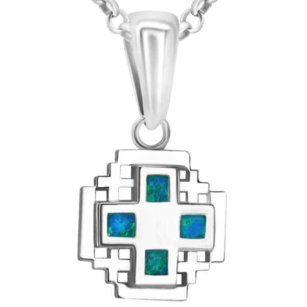 Mini 'Jerusalem Cross' Sterling Silver and Opal Pendant