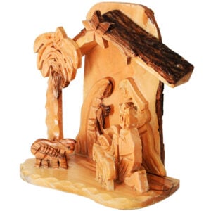 Nativity Creche Natural Olive Wood Ornament from the Holy Land (side view)