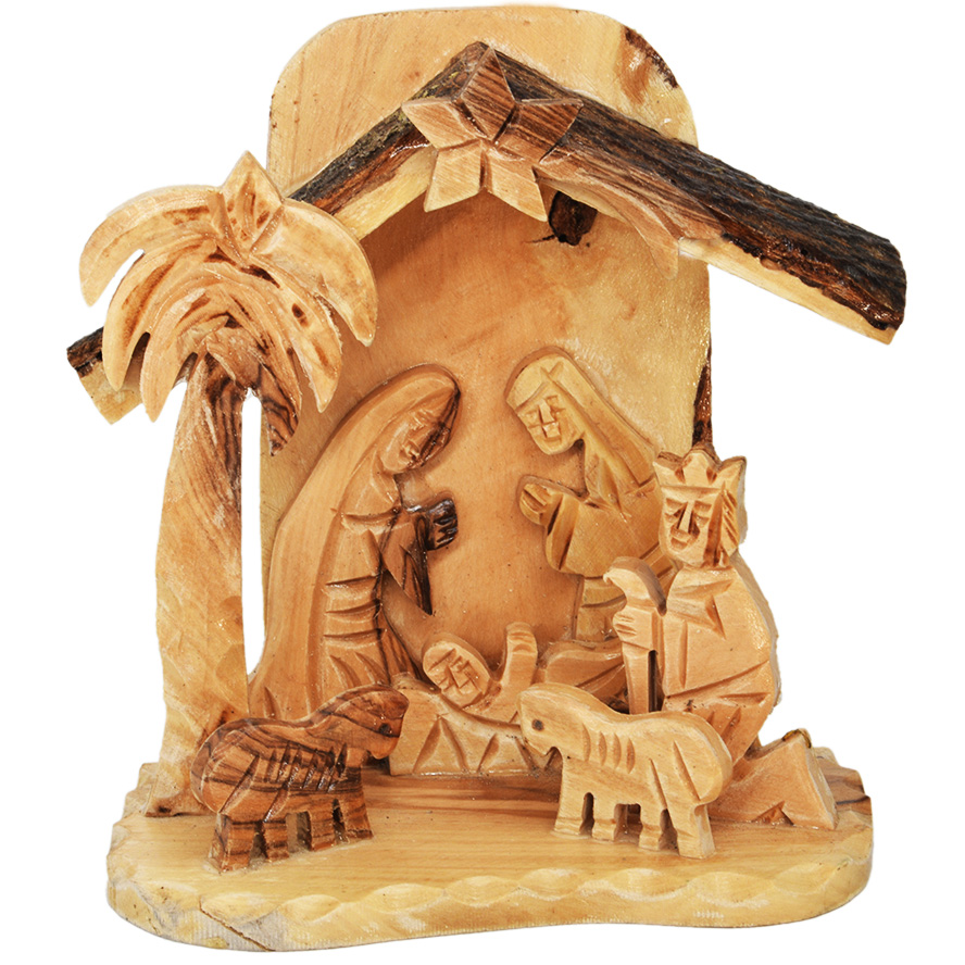 Nativity Creche Natural Olive Wood Ornament from the Holy Land