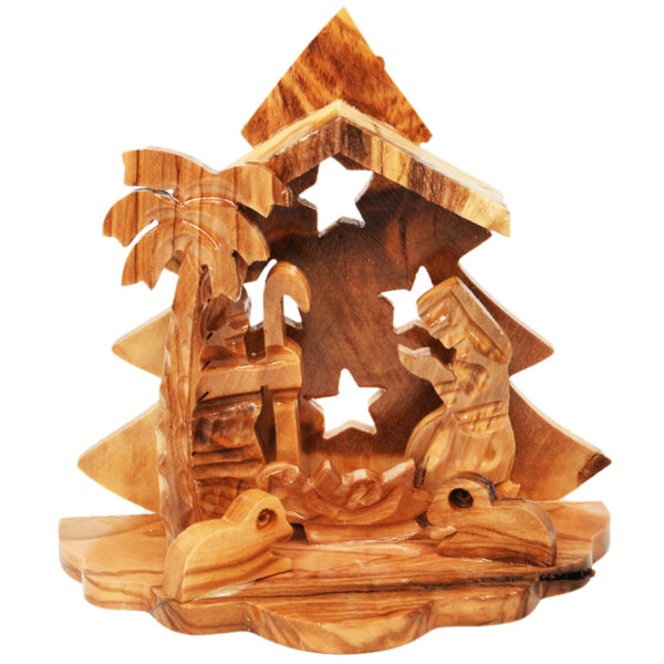Christmas Tree Nativity Creche Olive Wood Ornament