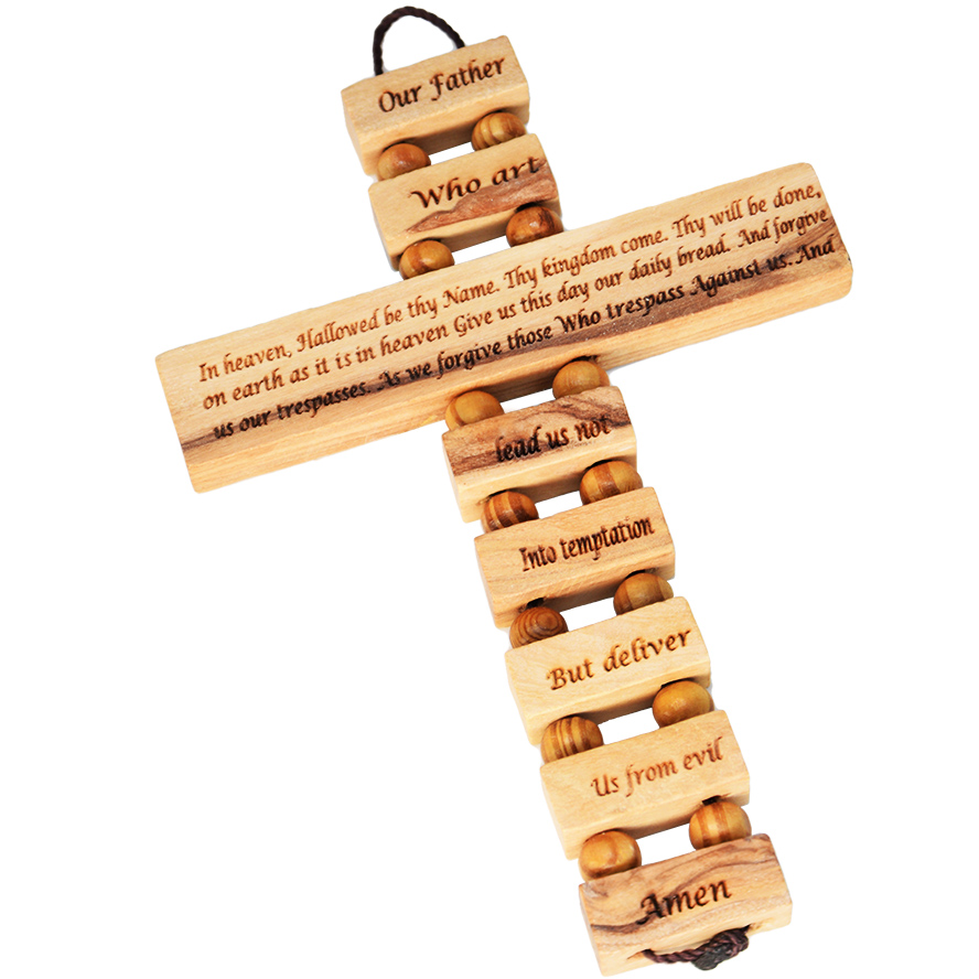 'The Lord's Prayer' Cross - Scripture Cross made from Olive Wood