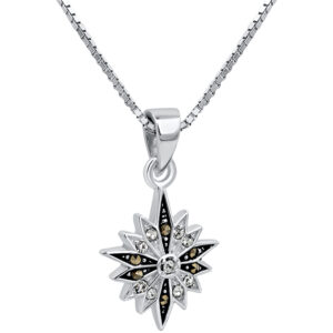 Radiant 2 Tone 'Star of Bethlehem' Zircon and Marcasite Silver Pendant (with chain)