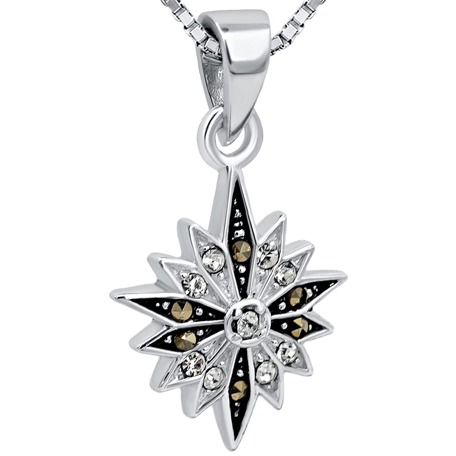 Radiant 2 Tone 'Star of Bethlehem' Zircon and Marcasite Silver Pendant
