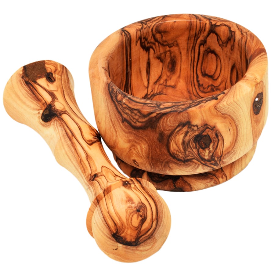 Olive Wood Mortar and Pestle – Made in the Holy Land (from above)
