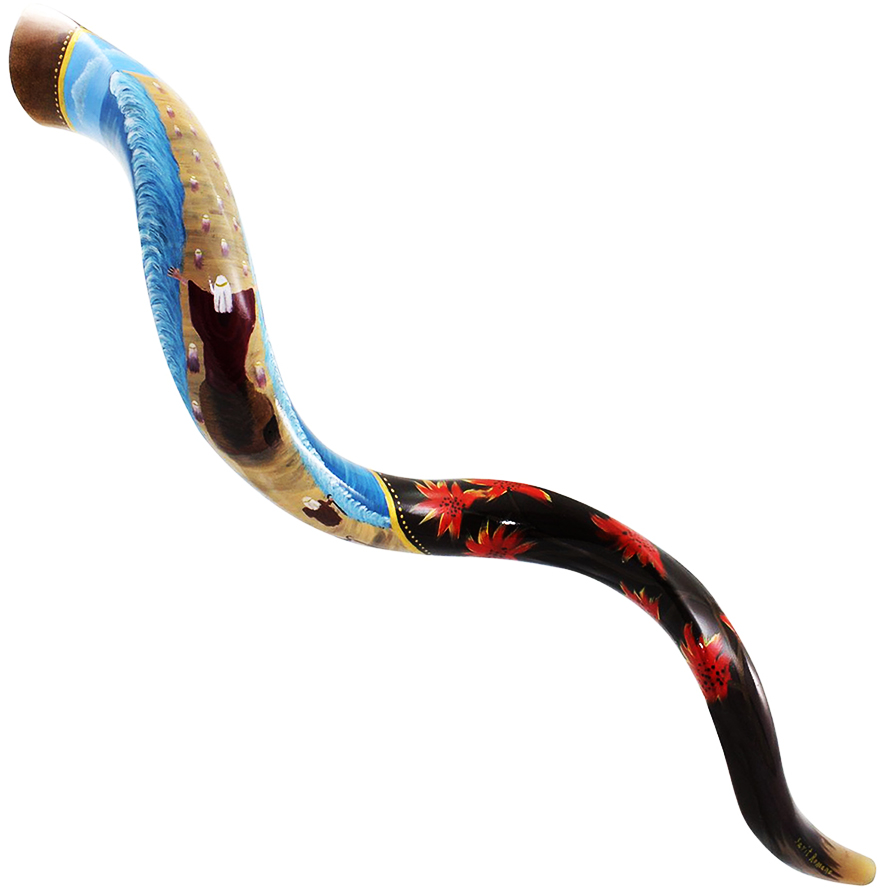 'Moses - Crossing the Red Sea' Hand-Painted Kudu Shofar - Made in Israel