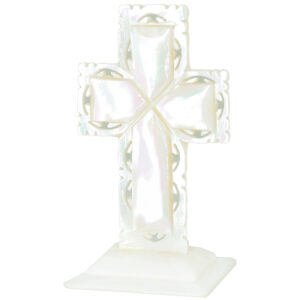 Mother of Pearl Cross - Standing Ornament with Lacey edge