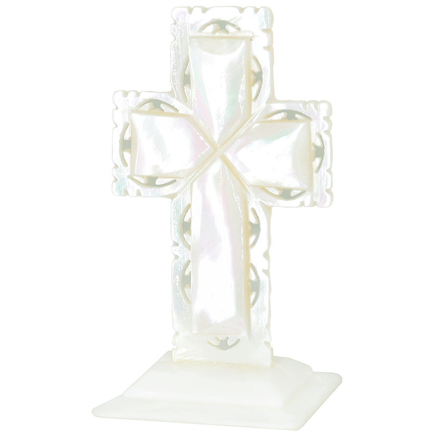 Mother of Pearl Cross – Standing Ornament with Lacey edge