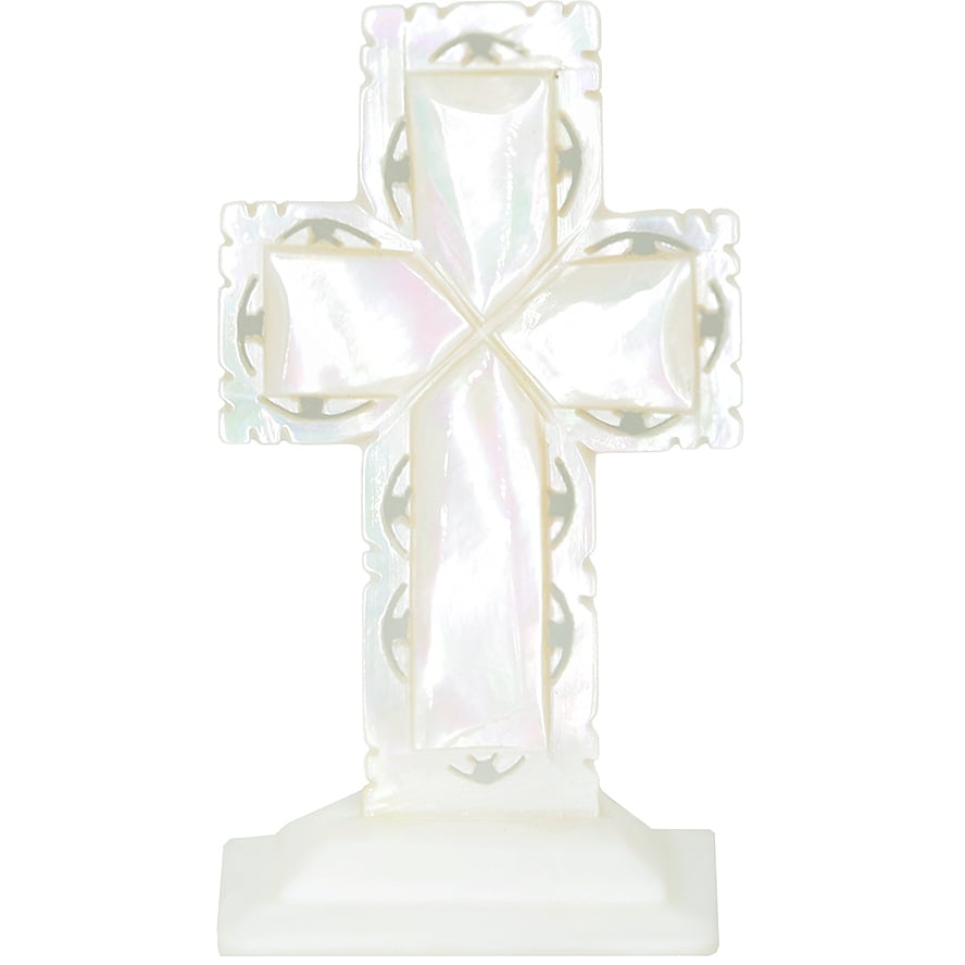 Mother of Pearl Cross - Free Standing with Lacey edge - 2.5"