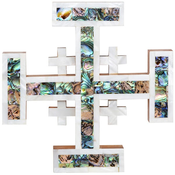 Wall 'Jerusalem Cross' Olive Wood with Mother of Pearl - Size Options