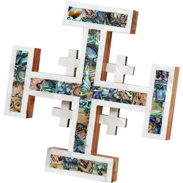 Wall 'Jerusalem Cross' Olive Wood with Mother of Pearl (angle view)