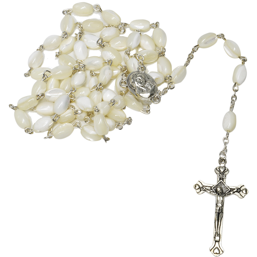 Mother of Pearl Rosary Beads with 'Virgin Mary' Icon & Holy Soil