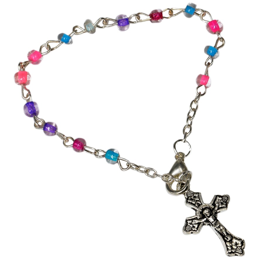 Colorful Youthful Rosary Bead Bracelet from Jerusalem with Crucifix