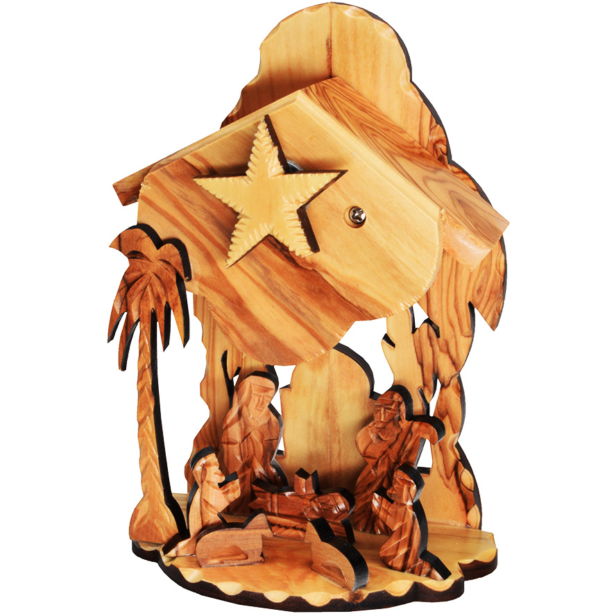 Olive Wood Musical Nativity Creche Set from Bethlehem – 6.5″