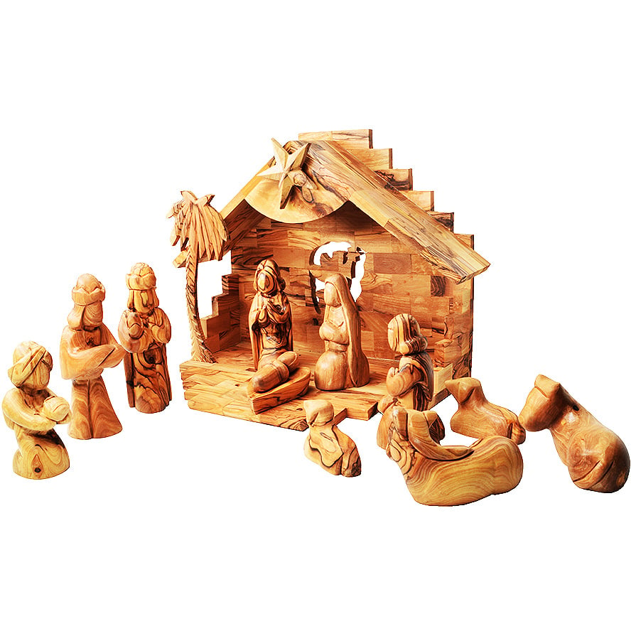 Christmas Olive Wood Nativity – Musical – 13 inch Faceless (side view)