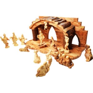 Deluxe Nativity Creche Set with Bark Roof from Bethlehem - 19" (side)