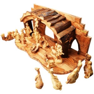 Deluxe Nativity Creche Set with Bark Roof from Bethlehem - 19" (Top view)