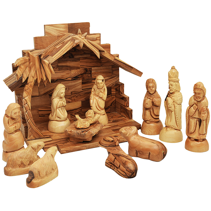 Olive Wood Nativity Creche - 12pc Set from Bethlehem
