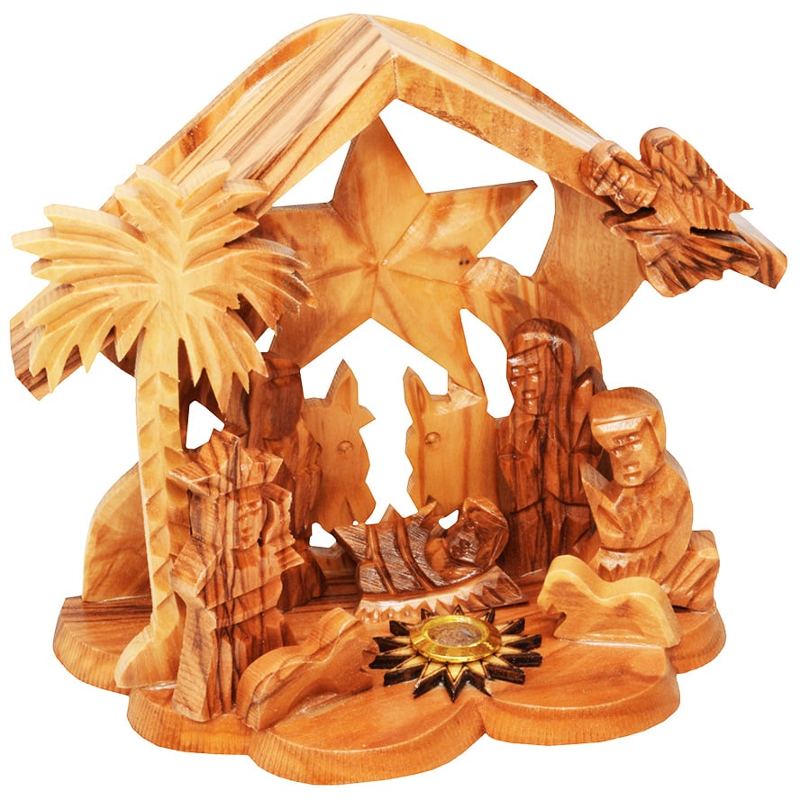 Star of Bethlehem Nativity Creche - Olive Wood Manger Scene Holy Land