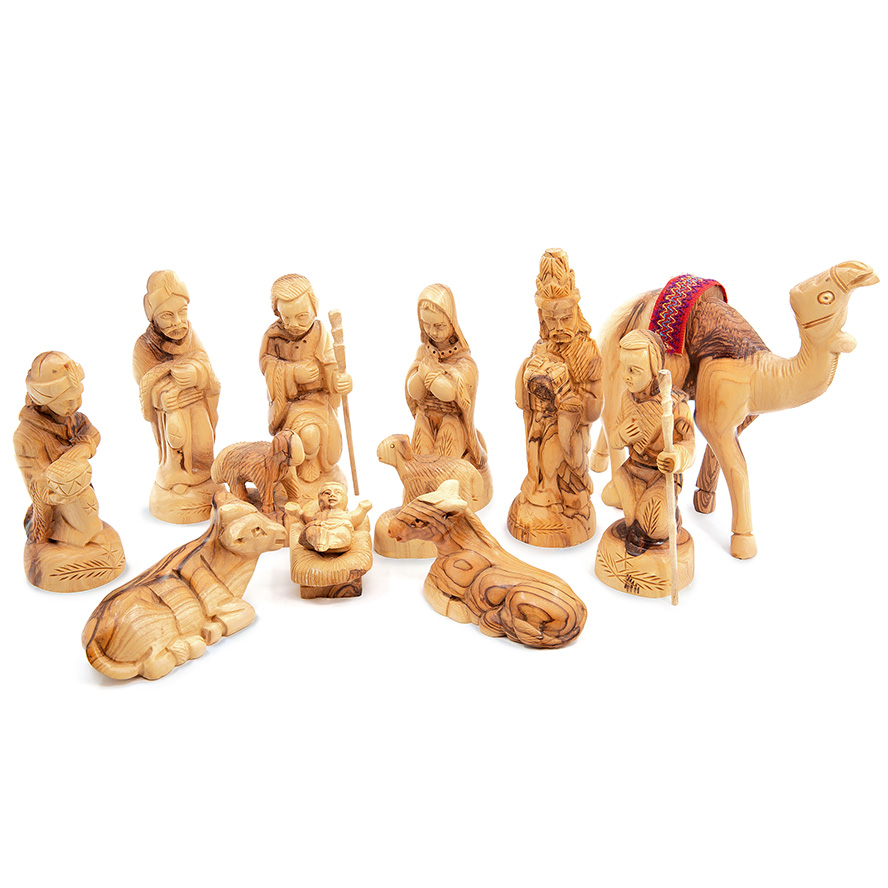 Olive Wood Nativity Scene figurines set with Camel - Made in Bethlehem