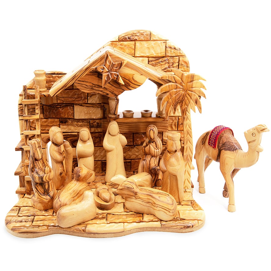 Musical 'Polished Faceless' Nativity Set from Olive Wood - Made in Bethlehem