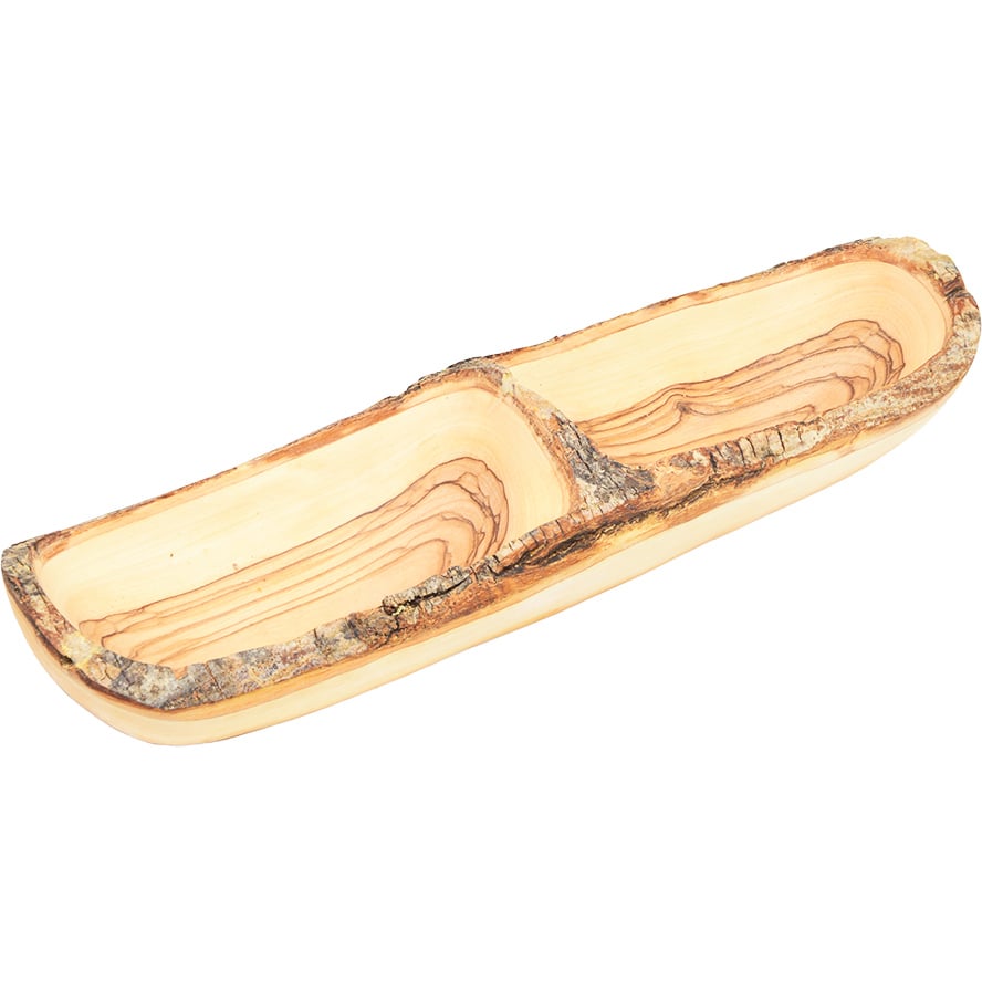 Carved Double Dish – Natural Olive Wood Branch – Made in Israel – 8″