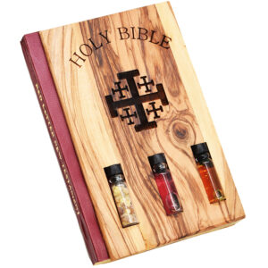 The New Testament in Olive Wood with Jerusalem Cross and Elements
