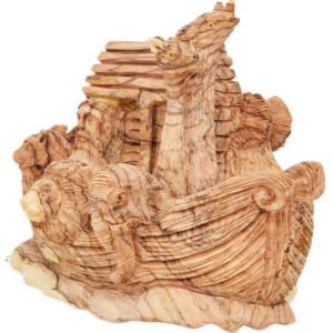 Noah's Ark Detailed Olive Wood Carving from the Holy Land - 7" (front side)