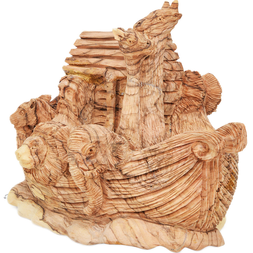 Noah’s Ark Detailed Olive Wood Carving from the Holy Land – 7″ (front side)