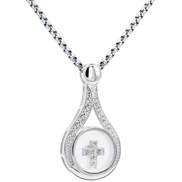 'Oil of Gladness' with Rotating Cross - Silver and Zirconia Necklace (with chain)