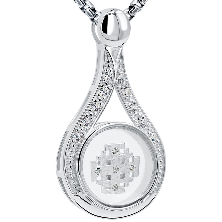 ‘Oil of Gladness’ with Rotating Jerusalem Cross – Silver and Zirconia Necklace