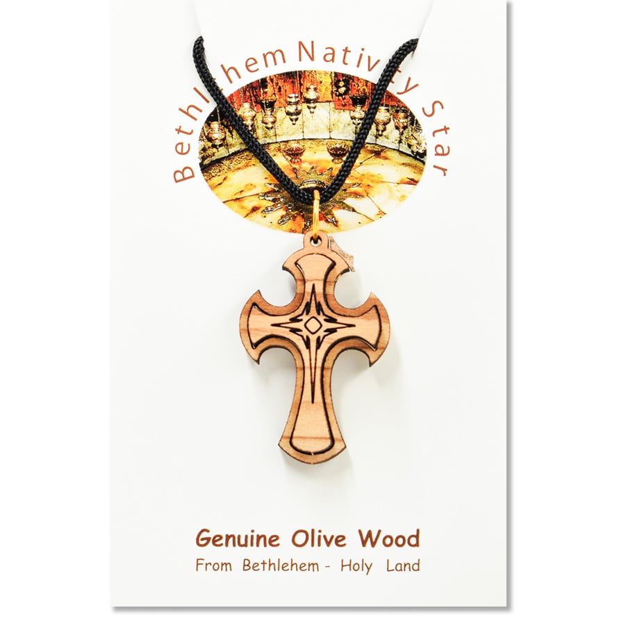 Olive Wood 3D Cross Pendant - Made in the Holy Land (certificate)
