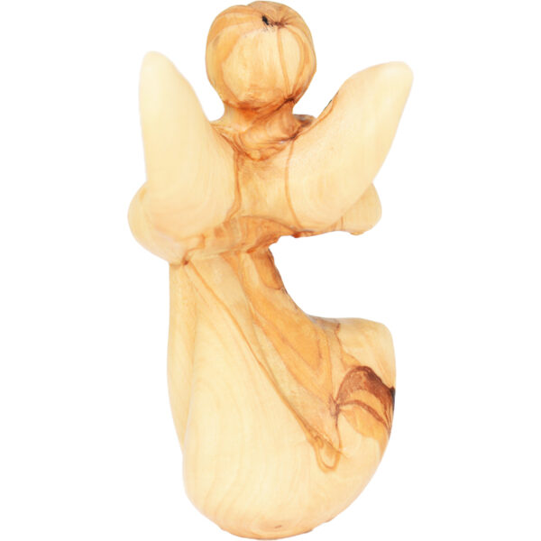 Olive Wood 'Angel Playing a Harp' Figurine - Made in Bethlehem - 4" (rear view)
