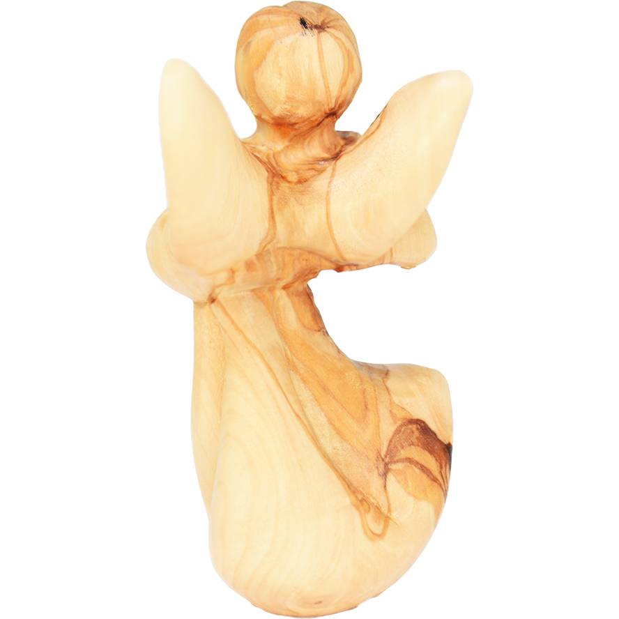 Olive Wood ‘Angel Playing a Harp’ Figurine – Made in Bethlehem – 4″ (rear view)